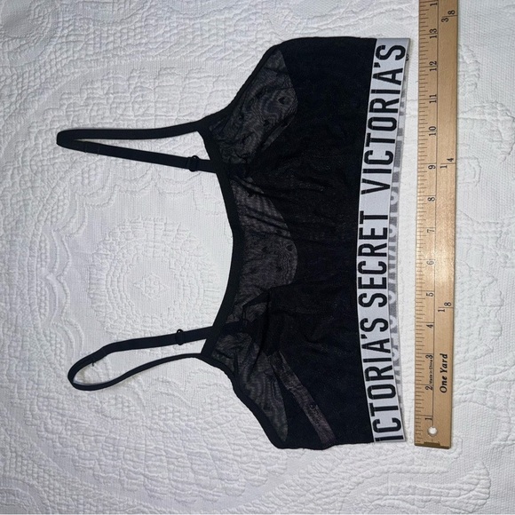 Victoria's Secret Logo Heart Mesh Unlined Bralette Adjustable Strap Large Bra - Picture 4 of 8